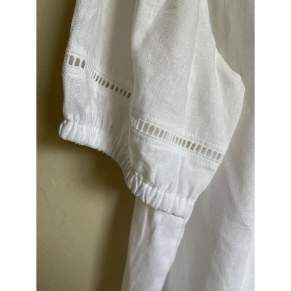 Ann Taylor Factory Size Large Petite White Boat Neck Short Puff Sleeve Linen Ble - Picture 7 of 8